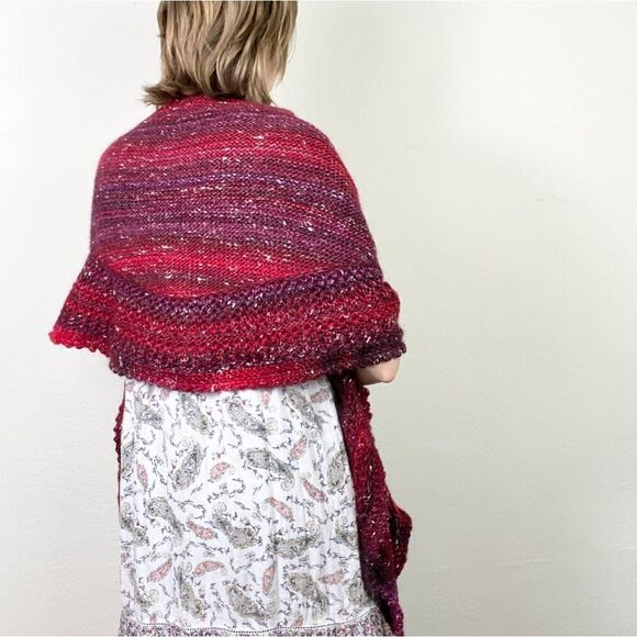Handmade Red Burgundy Knit Crochet Shawl Wrap Sweater - Picture 2 of 6